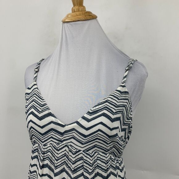 Billabong Maxi Sun Lovin Dress Womens M Medium Gray White Chevron Stripe Lined - Picture 3 of 16
